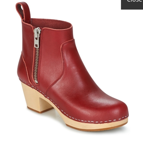 Swedish Hasbeens Shoes - SWEDISH HASBEENS EMY LEATHER WOODEN CLOGS BOOTS